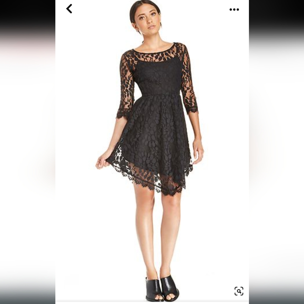 Free People Black Asymmetrical Lace Dress
